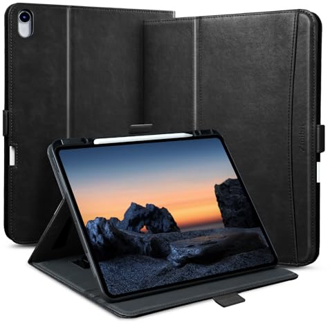 Zinibri Hülle für iPad A16 & iPad 11./10. Generation 2025/2022,Schwarz | Handgemacht, Veganes Leder, Stifthalter, Handschlaufe, Tasche, Magnetverschluss, Multi-Winkel-Ständer, Auto Schlaf/Wach