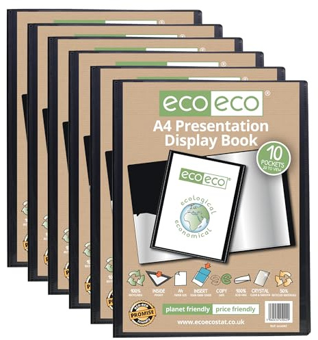 eco-eco Eco042 x 6 cm, A4-Format, 50% recycelt, 10 Hüllen, Schwarz, Präsentationsmappe mit Kunststoffhüllen
