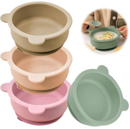 Grillix 4 Stück Silikon Baby Schüssel mit Saugnapf, Auslaufsicher Silikon Kinderschüssel Babygeschirr, BPA Frei Kinderschüssel für Kinder Kleinkinder