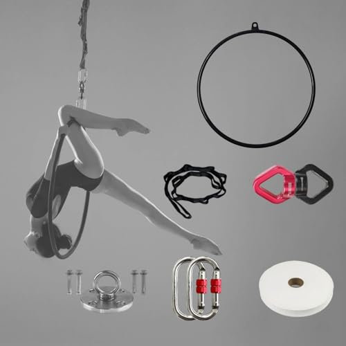 WQZzjm Komplettes Aerial Hoop-Set, Schwarze Aerial-Yoga-Ausrüstung mit Anti-Rutsch-Band und Rigging-Zubehör, Single Point Aerial Ring für Aerial Fitness (eine Farbe, 80 cm (31 Zoll))