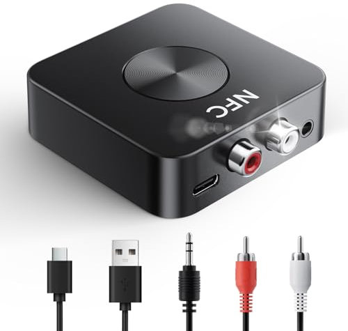 GlasFlength Recepteur Bluetooth, 2 en 1 Adaptateur Bluetooth 5.0 récepteur Bluetooth HiFi avec Jack 3.5mm Aux et RCA Recepteur Audio WiFi pour PC Mac Smartphone Tablette Enceinte (Noir)