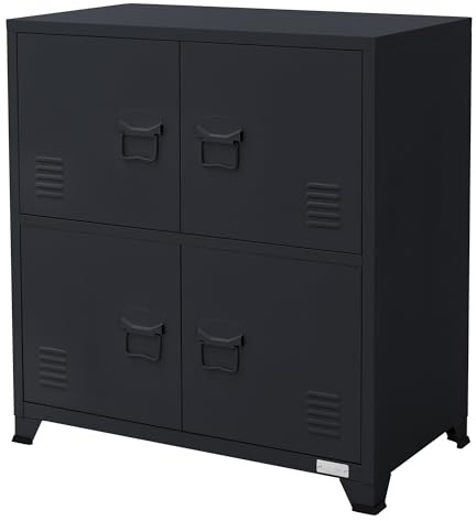 ML-Design arkivskåp 75x40x80,5 cm, antracit, stål, fristående kontorsskåp 4 ben, metallskåp 4 dörrar, 2 innerfack, industriellt, förvaringsskåp stålskåp metallskåp förvaringsskåp