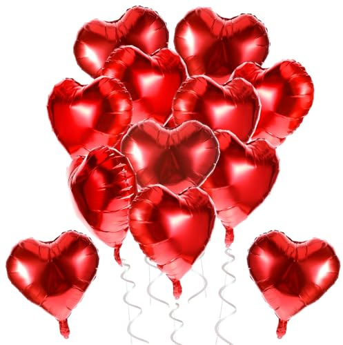 Herzluftballons Rot Herz Folienballons Herzballons Hochzeit 12 Stück | Folienluftballon Folienballons für Valentinstag Geburtstag Verlobung Muttertag
