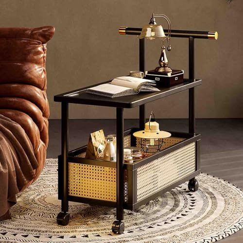 Table basse mobile, table d'appoint en noyer, table d'appoint, chariot à roulettes en bois massif, meuble de salon polyvalent, table basse élégante, design compact et fonctionnel