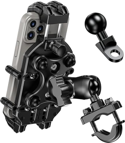 BRCOVAN Motorcycle Phone Mount Holder with Vibration Dampener & High-Speed Secure Lock, Adjustable Handlebar Cellphone Clamp for Bike Bicycle Scooter ATV, Fit 5.4-7.2'' Smartphone, Big Phone Friendly
