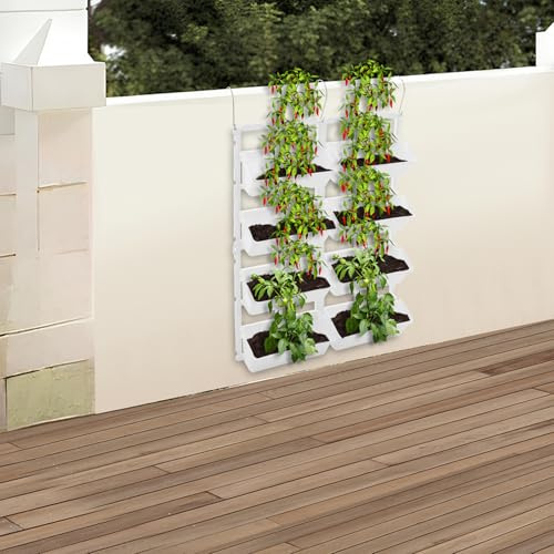 Hurrylying Macetero vertical, jardinera, balcón, ramas de verduras, hierbas, fresas, almacenamiento de agua, balcón o jardín (blanco)