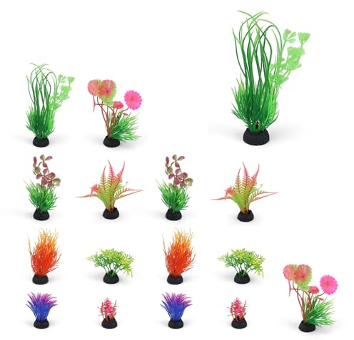 DIYCUT 16 Stück Aquarium Pflanzen Künstlich, Kunststoff Deko Aquarium | Realistische Farben Teichpflanzen Miniteich, Geeignet für Aquarien, Fischbecken, Vivarien Usw
