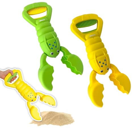 alldoro Sandgreifer Hummer 2er Set grün & gelb, 34 cm, Strandspielzeug | Sandkasten-Zubehör, Robustes Sandspielzeug für Kinder, Sandkasten-Krabbe, leicht & einhändig bedienbar