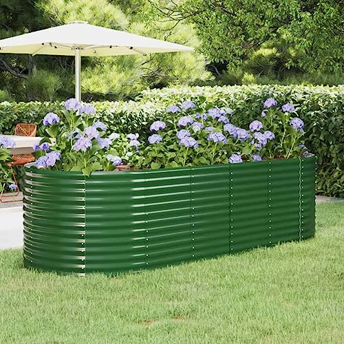 HaoChrymec Fioriera Rialzata in Acciaio, Cassone per Orto da Esterno con Design Ovale, Aiuola Rialzata, Fioriera da Balcone, per Giardino e Terrazzo, Colore Verde, 249 x 100 x 68 cm