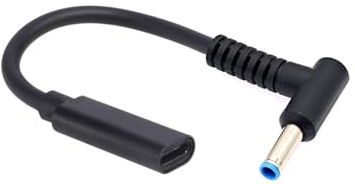 JZK 65 W PD USB-C vers DC 4.5 * 3.0 mm Adaptateur câble pour HP Ordinateur Portable, connecteur Femelle Type C vers Prise Jack mâle coudée DC 4.5 mm x 3.0 mm