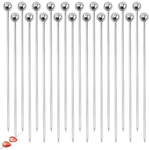 Schaschlikspieße Edelstahl, Cocktail Spieße, 20x Burger Spieße für Fingerfood, Obst, Burger - wiederverwendbarer Party-Picker 11 cm - Häppchen Piekser für Geburtstag, Part