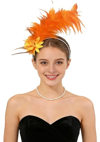 Richaa Federn Haarreifen Damen, 1920er Fasching Federn Haarschmuck mit KüNstlichen Blumen, Fascinator 20er Jahre Accessoires