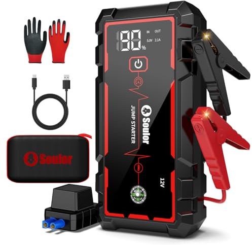 Jump Starter, 5000A Car Battery Jumper Starter Portable, Jump Box Battery Booster with 3 Modes Flashlight, Jumper Cables with Gloves