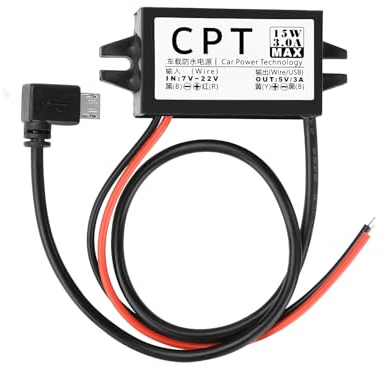 12V auf USB, Fastsaw DC-DC Wandler 15W 3A, Step Down Converter Adapter, Spannungswandler 12V zu 5V, wasserdicht mit Verguss, Micro-USB Ports, synchroner Gleichrichtung, für Auto, LKW, Boot.