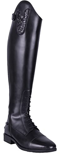 QHP Leder-Reitstiefel Sasha Adult schwarz mit wechselbarem Oberteil, RV hinten (41)