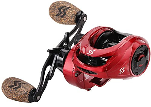 Sougayilang Baitcasting-Rollen, 8:1 Übersetzungsverhältnis, Angelrolle mit magnetischem Bremssystem, Wurfrolle, 9 + 1 Kugellager, super glatt, korrosionsbeständig, Baitcaster-Rolle, Rechtshänder (rot)