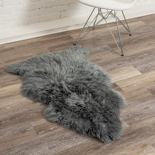 Natural Milan Genuine Sheepskin Area Rugs with Thick and Lush Pile, Fluffy Sheep Fur Rug with Anti-Skid Backing for Bedroom Living Room, Single Pelt, Platinum 2 ft x 3 ft