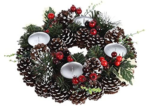 Adventskranz mit roten Beeren & Zapfen - tolle Weihnachtsdekoration, Adventsgesteck