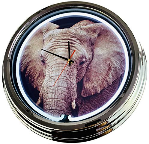 US-Way.de Elefant – 44 cm Durchmesser, Deko-Wanduhr ohne Tickgeräusche und gut lesbares Display, USA 50er-Jahre-Stil Neon-Uhr für Küche, Büro (Weiß)
