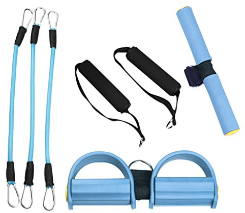 RUIXIA Multifunktionale Bauchtrainer 3 Tuben Sit-Up-Zugseil Fitness Trainingsgeräte Bodybuilding Expander mit Pedal, einstellbar elastische Zugseil Schlauch Fußpedal Pedal-Widerstandsband