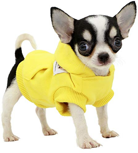 LOPHIPETS - Felpe con cappuccio in cotone per cani di piccola taglia, chihuahua, capi di abbigliamento per cuccioli di piccola taglia, cappotto per il freddo, giallo, XXS