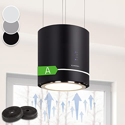 Klarstein Tron Ambience - Campana extractora isla, Campana techo isla con potencia de 165 W, Campana isla con ventilación máxima de 540m³/h, Diámetro 38 cm, 3 niveles, Iluminación LED, Acero, Grafito