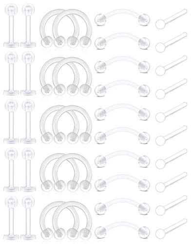 Rajnard 16G 18G Clear Piercing Retainer Septum Lip Augenbrauen für die Arbeit Kunststoff Nasenstecker Bananabells Flexibles Nasenloch Piercing für Frauen Männer Set 2