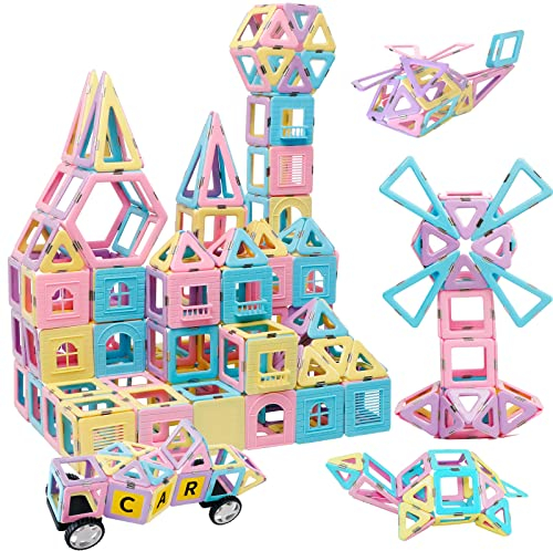 TOKBLOK 136 Stück magnetische Fliesen Bausteine Spielzeug für Kinder, Jungen Spielzeug 3D Kreative Schlosskonstruktion Magnetische Stapelung (136 Teile)