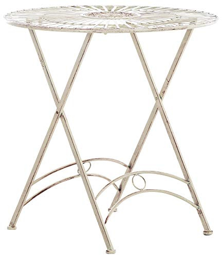 CLP Bistrotisch Tegal Aus Eisen I Gartentisch Mit Kunstvollen Verzierungen I Runder Metalltisch, Farbe:antik-Creme