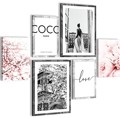 Novart Wandbilder Set Fashion Coco - KEIN EXTRA RAHMEN BENÖTIGT - Modern Deko - Wohnzimmer Mädchen Teenager N021763a
