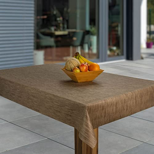 laro Wachstuch-Tischdecke Abwaschbar Garten-Tischdecke Wachstischdecke PVC Plastik-Tischdecken Eckig Meterware Wasserabweisend Abwischbar, Muster:Leinenoptik Beige Weiß Braun, Größe:118x240