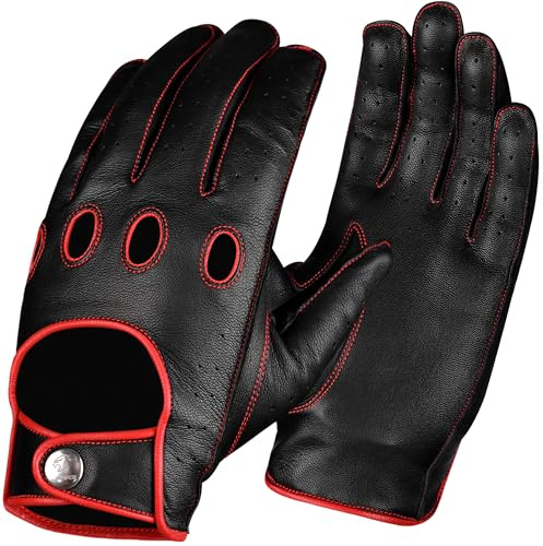 JAG Full Finger Leather Driving Gloves - Cowhide Motorcycle Gloves for Men and Women | Cyclingm Driving Glove (Red, XX-Large)