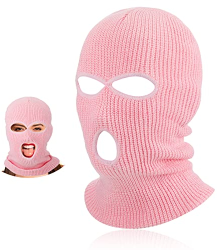 BBTO 3 Löcher Gestrickte Sturmhauben Volle Gesichtsabdeckung (Rosa)