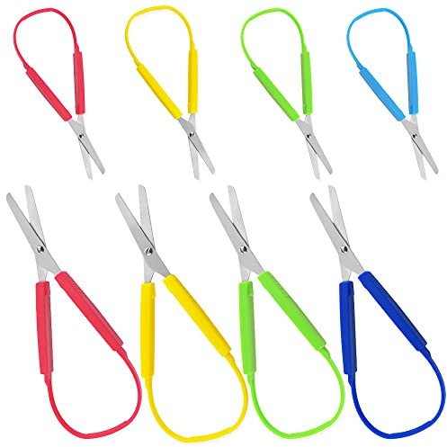 AIFUDA Lot de 8 paires de ciseaux à boucle 14 cm et 20,3 cm avec poignées faciles à ouvrir, support droit et gauche, ciseaux à boucle pour adultes et besoins spéciaux