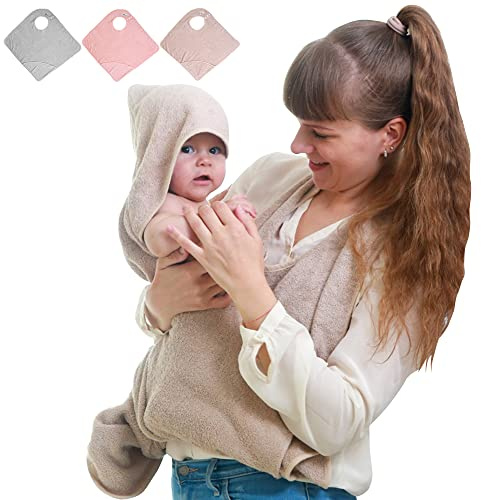 Tyuodna Babyhandtuch mit Kapuze, Kapuzenhandtuch Baby aus 100% Baumwolle,Baby Handtuch Kapuze Saugfähig,Baby Badetuch Schürzen Weich & Super,Personalisierte Geschenke Baby,Unisex (Khaki)