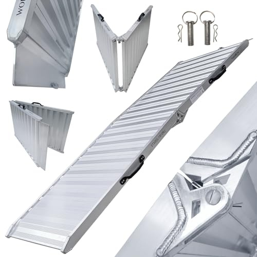 WORHAN Laderampe Rampe Aluminium Klappbare Eventrampe Schwerlastrampe rutschfest Motorrad Breitrampe Verladerampe Flightcase-Rampe Rollstuhlrampe 225cm (400kg) HR225