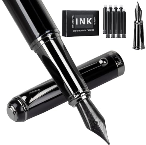 Zalantan Fountain Pen-Smooth Writing Metal Water Pen with Gift Case Medium Nib Consistent Ink Flow Luxury Pen for Nice Pens Enthusiasts Includes 8 Ink Cartridges and and Calligraphy Nib(Grey)