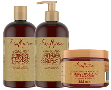 SheaMoisture - Set Super Hydratant Shampoo, Après-Shampooing et Masque Miel de Manuka & Huile de Mafura