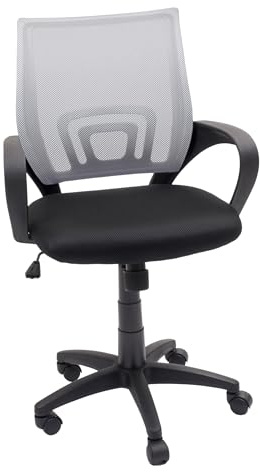 Homely - Silla Oficina, Estudio, Escritorio PRACTIK, Base giratoria con Ruedas, Altura Regulable, Sistema SINCRO inclinación, tapizado Tejido 3D Negro, 58x55x87-97 cm, Respaldo Color Gris Claro