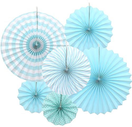 Hocansen 6Pezzi Ventaglio di Carta 8/12/16in Ventagli Carta da Appendere Ventaglio Rotondo Pieghevole Pom Pom Ghirlande Colorate Decorazioni per Feste,Matrimoni,Compleanni (ZS/Blue)