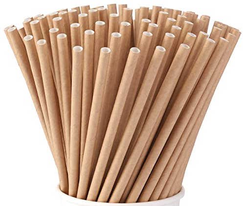 ALINK Papierstrohhalme 100 Stück - Trinkhalme Papier Dauerhaft Recycling - Cocktail Strohhalme Papier Kraft - Paper Straws - Strohhalm Einweg - Strohalme