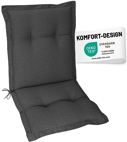 Herlag Gartenstuhlauflage AVA Niederlehner 103x50x9cm | Extra Dicke Sitzauflage 9 cm | Niedriglehner-Polsterauflage mit Deluxe-Komfort | Öko Tex 100 | 1 Polster | Anthrazit