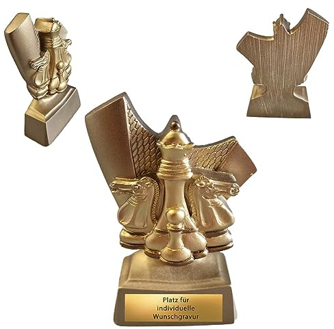 eberin Trophée d'échecs XS - Trophée avec texte au choix - Figurine en résine - Or vieilli