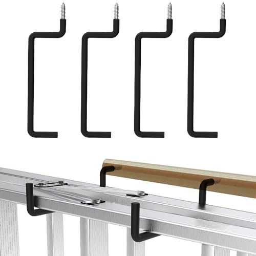 FORESRUM 4 Pack Ladder Hooks-Bike Hooks,Ladder Hanger(Black) | ladder hanger for Ladder, Bike, Folding Chair, Cord, Hose, Wheelbarrow, Ideal Tool Organizer for Garage Wall Storage