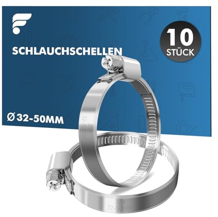 shinfly Schlauchschellen Edelstahl 32-50 mm, Schlauchschelle - 10 Stück Verstellbare Schlauchklemme für Wasserrohr, Waschmaschine, Teich, Garten, Pool