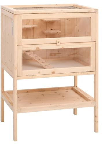 PRISSENT Hamsterkäfig 55x40x80 cm Massivholz Tanne Hamster Cage Wood Hamster Häuschen aus Holz
