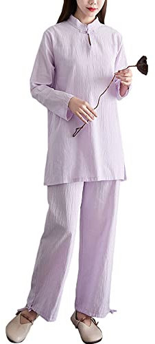 Samnuerly Damen Tai Chi Kleidung Kampfsportanzug 2022 Yoga Kleidung Zen Zweiteiliger Anzug Weiße Zen Kleidung Weiblich Fee Meditation Chinesischer Stil Lose Weiblich,Blue-XL (Lila XL)