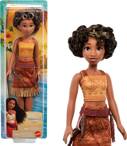 Mattel Disney Moana 2 Loto Modepuppe mit 2 Zubehörteilen, Abnehmbares Outfit mit Gürtel & Axt, inspiriert vom Film
