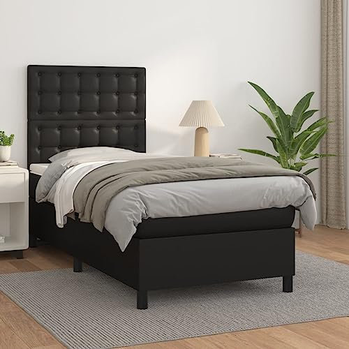 Gecheer Boxspringbett mit Matratze Bettgestell Bettrahmen Designerbett Gästebett Jugendbett Schwarz 100x200 cm Kunstleder-Q93