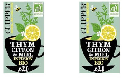 Clipper Natural, Fair and Delicious, Infusion Thym saveur Citron et miel bio, 20 sachets 32 gr (Lot de 2)